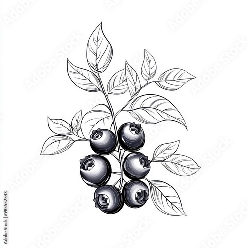 Continuous line art drawing of blueberries, isolated on a white background.