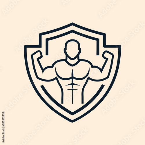 Body builder in shield vector illustration