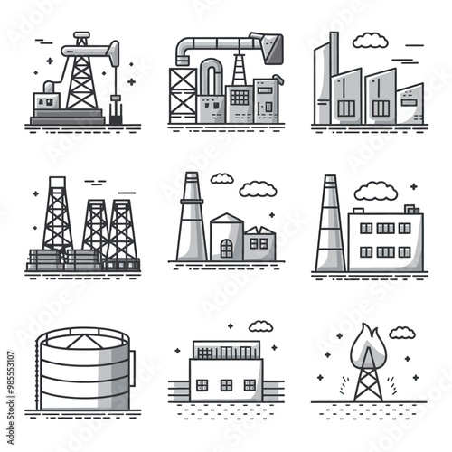 illustrations vector icon for oil and gas industry refinery process and building 
