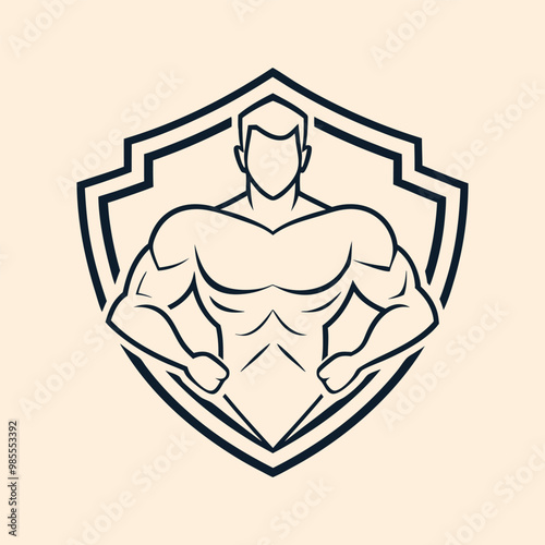 Body builder in shield vector illustration