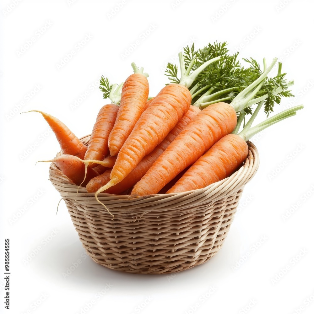 Basket of carrots, isolated on a white background. Basket of carrots, isolated on a white background.