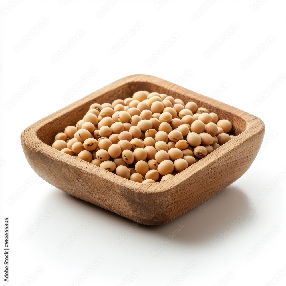 Wooden tray with soybeans, isolated on a white background. Wooden tray with soybeans, isolated on a white background.