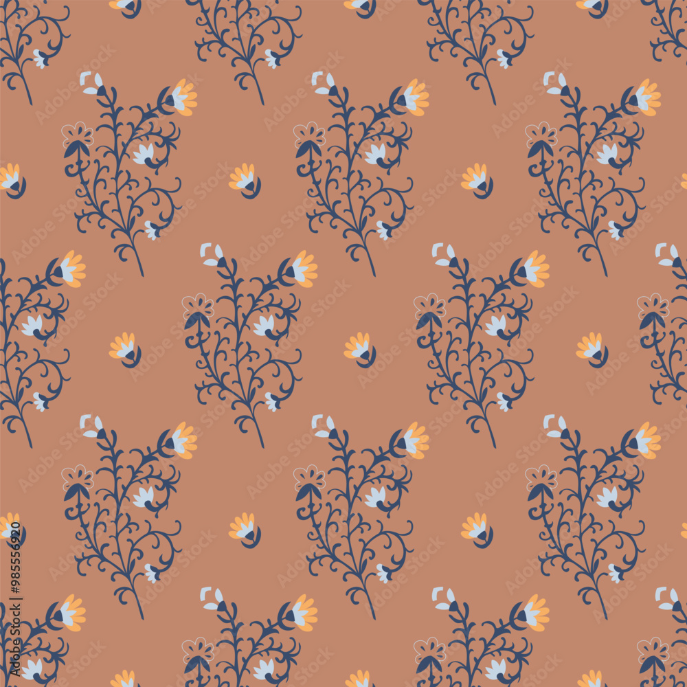 Fototapeta premium Brown and Navy Floral Pattern