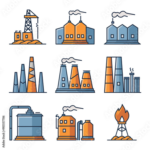 illustrations vector icon for oil and gas industry refinery process and building 
