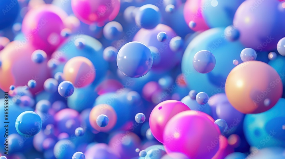 Abstract multi-colored spheres on dark blue background - stock photo Abstract blue and pink spheres on dark blue background