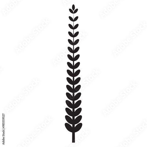 Long straight wheat ear with grains. Pattern from a row of tree leaves. vector illustration. EPS 10/AI