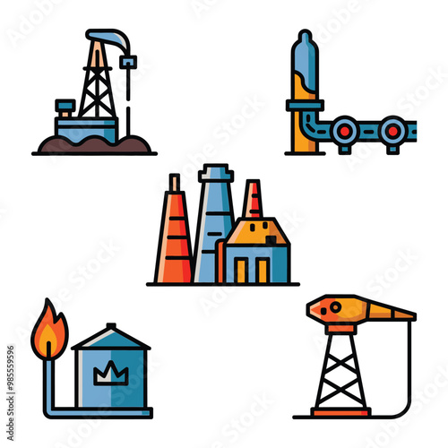 illustrations vector icon for oil and gas industry refinery process and building 
