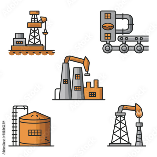 illustrations vector icon for oil and gas industry refinery process and building 
