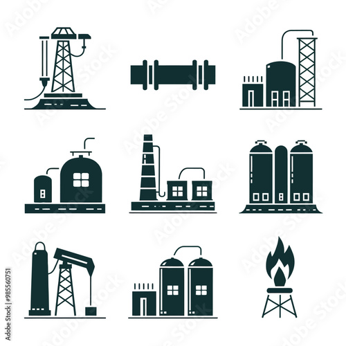 illustrations vector icon for oil and gas industry refinery process and building 
