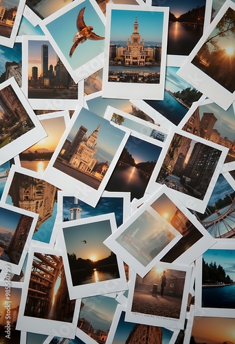 Pile of polaroid photo prints seamless pattern background and wallpaper