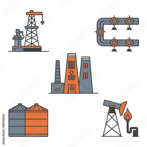 illustrations vector icon for oil and gas industry refinery process and building 
