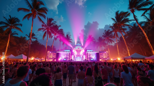 Vibrant Night Beach Music Festival in Tulum with Live Performances and Tropical Atmosphere