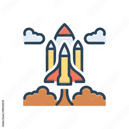 Color illustration icon for rocket launch