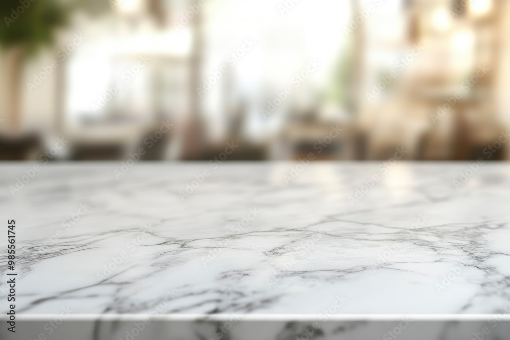 Empty marble counter, copy space with blurred background with generative ai Empty marble counter, copy space with blurred background with generative ai