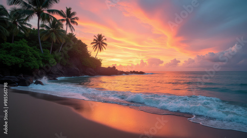 Vibrant Tropical Beach and Sunset Photos - Idyllic Coastlines, Crystal Blue Waters, and Lush Palms in Bali and Tulum