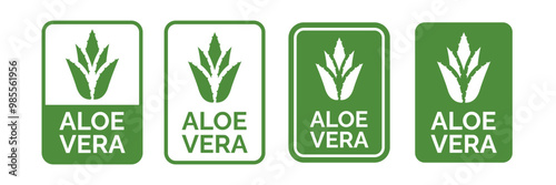 Aloe Vera  symbol, logo, badge, icon, sticker, label, emblem, stamp, green, line, flat vector, isolated illustration. Aloe Vera label for product packaging design.
