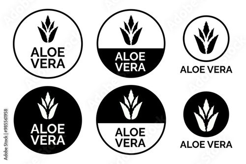 Aloe Vera  symbol, logo, badge, icon, sticker, label, emblem, stamp, green, line, flat vector, isolated illustration. Aloe Vera label for product packaging design.