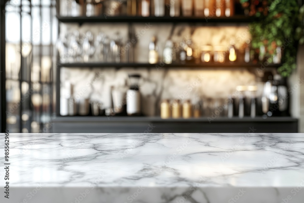Empty marble counter, copy space with blurred background with generative ai Empty marble counter, copy space with blurred background with generative ai