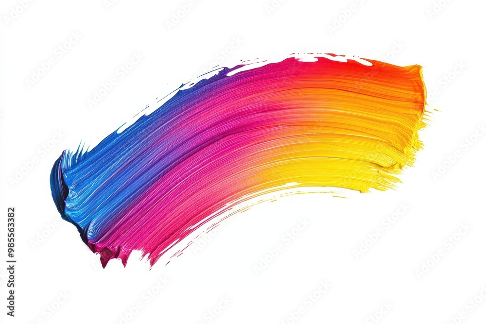 A vibrant brush stroke blending blue, pink, and yellow colors on a white background. A vibrant brush stroke blending blue, pink, and yellow colors on a white background.