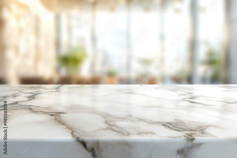 Empty marble counter, copy space with blurred background with generative ai Empty marble counter, copy space with blurred background with generative ai