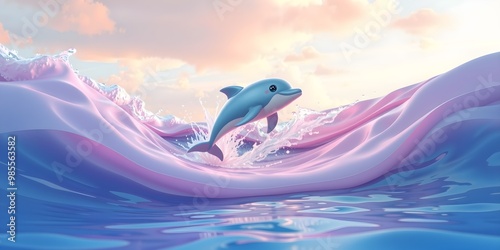 Dolphin Jumping Through Vibrant Pastel Waves