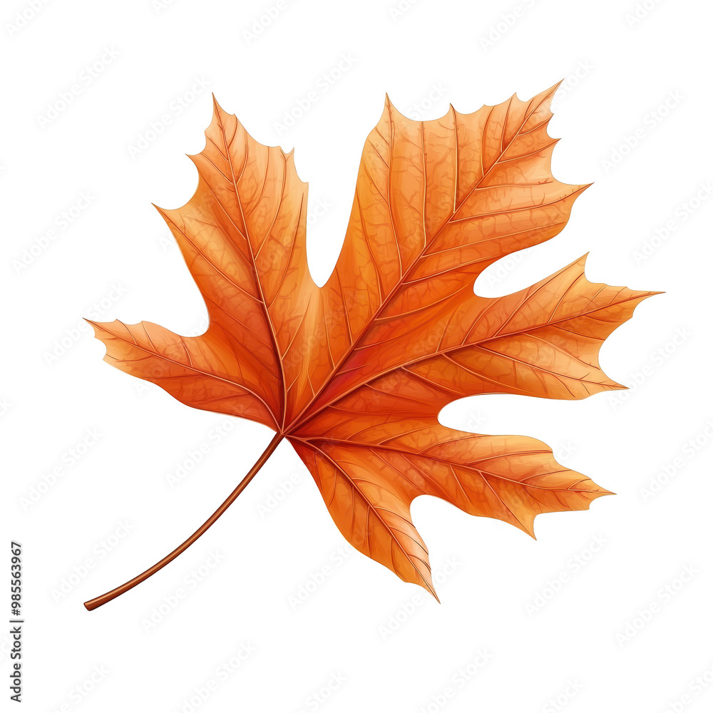 Obraz premium A vibrant orange maple leaf showcasing intricate details and a rich texture, perfect for autumn-themed designs and illustrations.