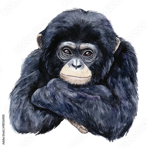 Siamang watercolor clipart illustration isolated