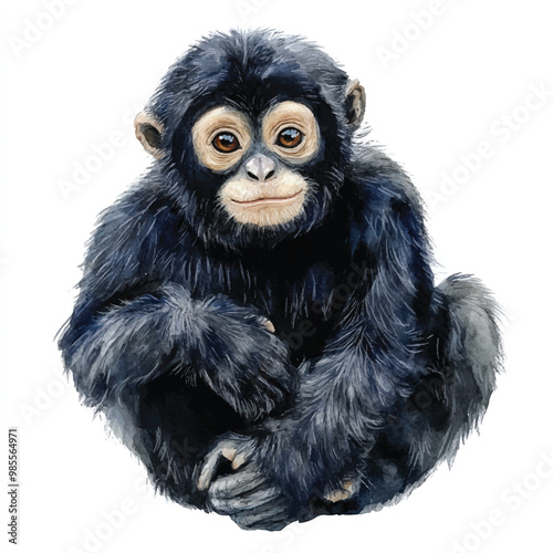 Siamang watercolor clipart illustration isolated