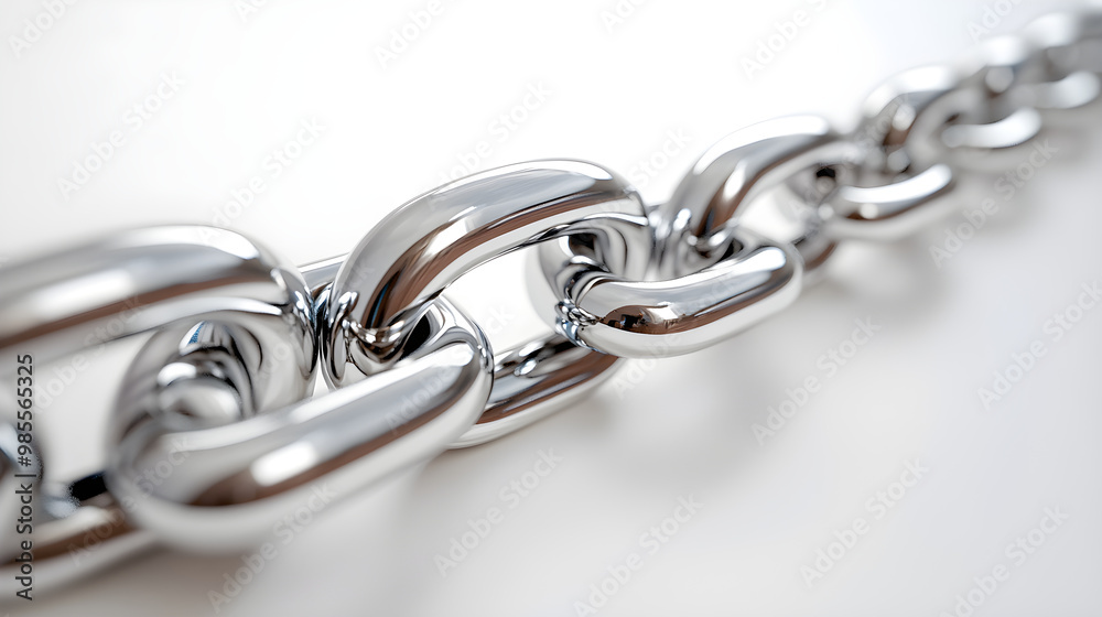 Obraz premium Intricate 3D Silver Chain Links: A Symbol of Strength and Unity Isolated on White Background