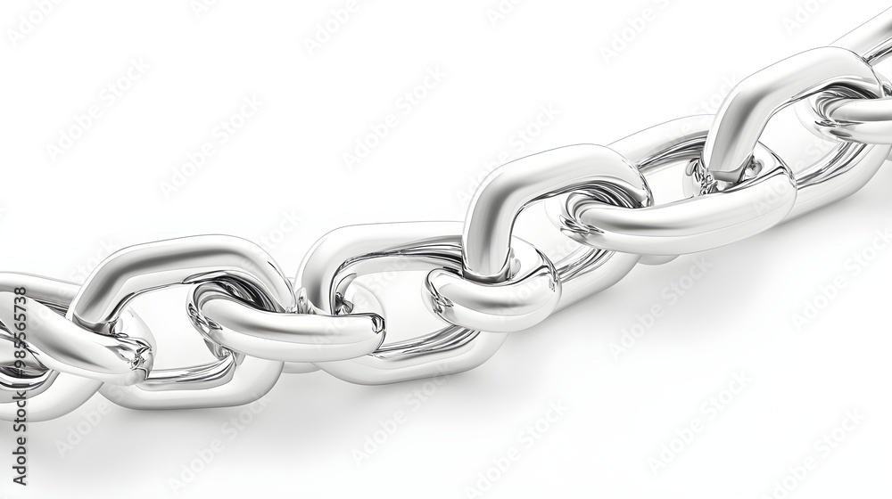 Obraz premium Intricate 3D Silver Chain Links: A Symbol of Strength and Unity Isolated on White Background