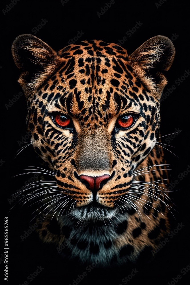 Striking Leopard with Piercing Red Eyes on a Dark Background – High-Resolution Animal Portrait for Creative Use Striking Leopard with Piercing Red Eyes on a Dark Background – High-Resolution Animal Portrait for Creative Use