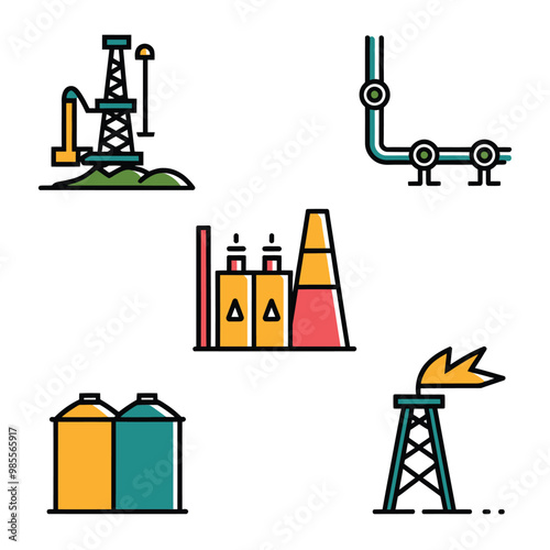 illustrations vector icon for oil and gas industry refinery process and building 
