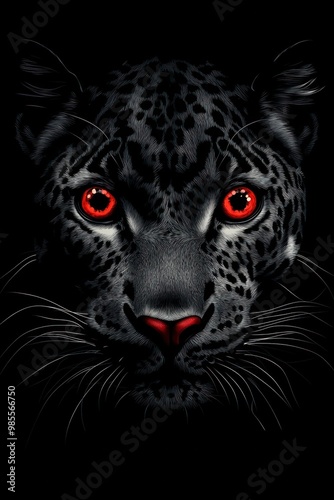 Black Panther with Intense Red Eyes on a Dark Background – Striking Close-Up Wildlife Portrait for Creative Use