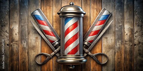 Timeless vintage barbershop logo featuring classic razors, scissors, and barber pole details, epitomizing the artistry photo