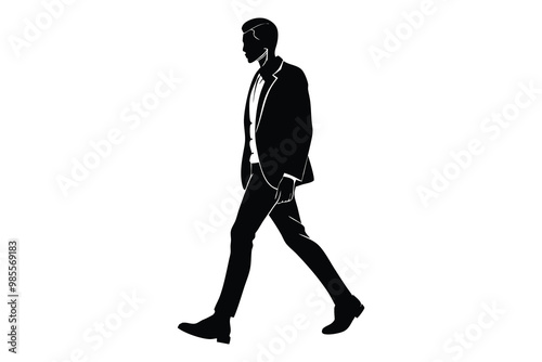 Male Model Walking in Designer Shoes Silhouette, Fashion Illustration, Stylish Footwear