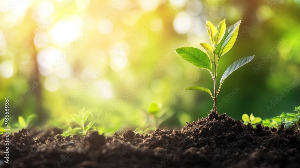 A small green plant is growing in the dirt A small green plant is growing in the dirt