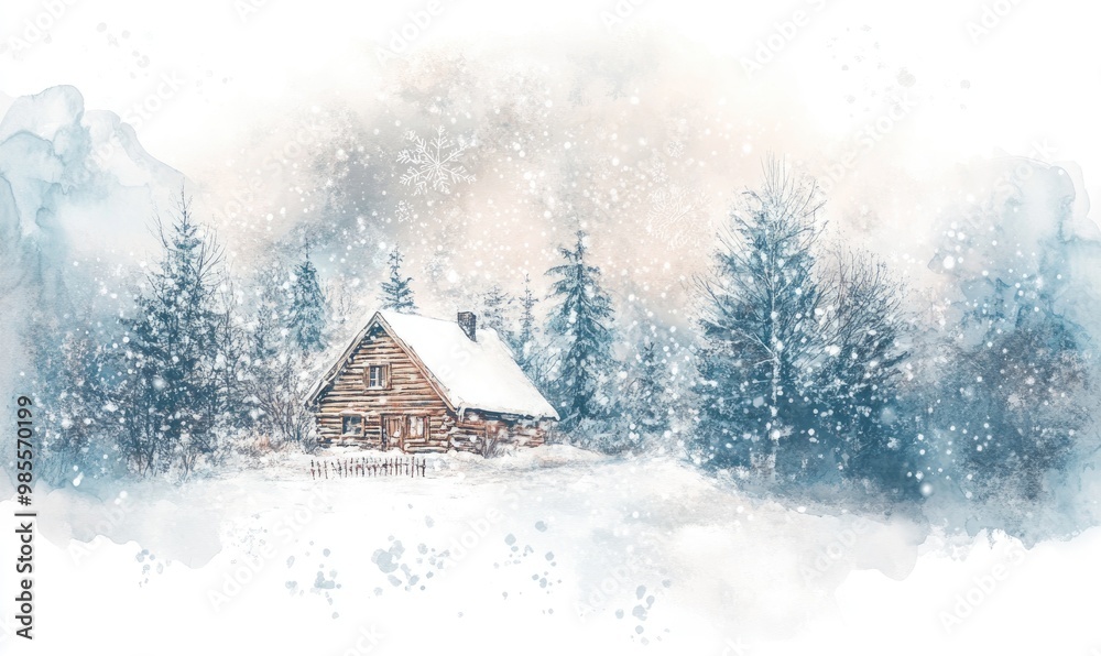A cabin in the woods is covered in snow A cabin in the woods is covered in snow