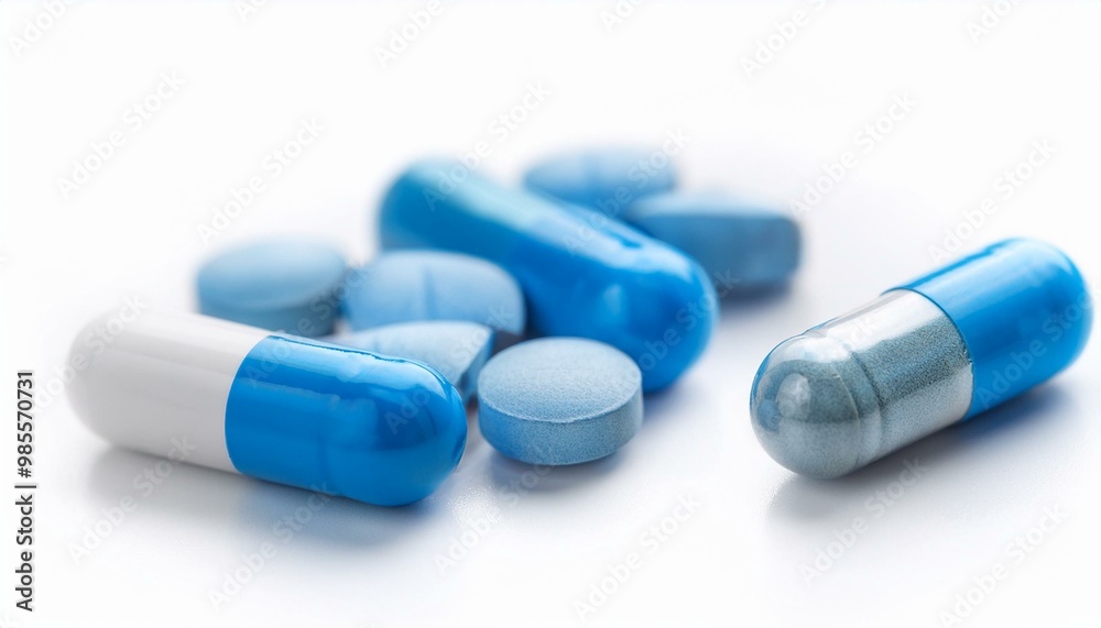 Isolated on white ,Selective focus on capsules and pills.Antibiotics drug resistance. Isolated on white ,Selective focus on capsules and pills.Antibiotics drug resistance.