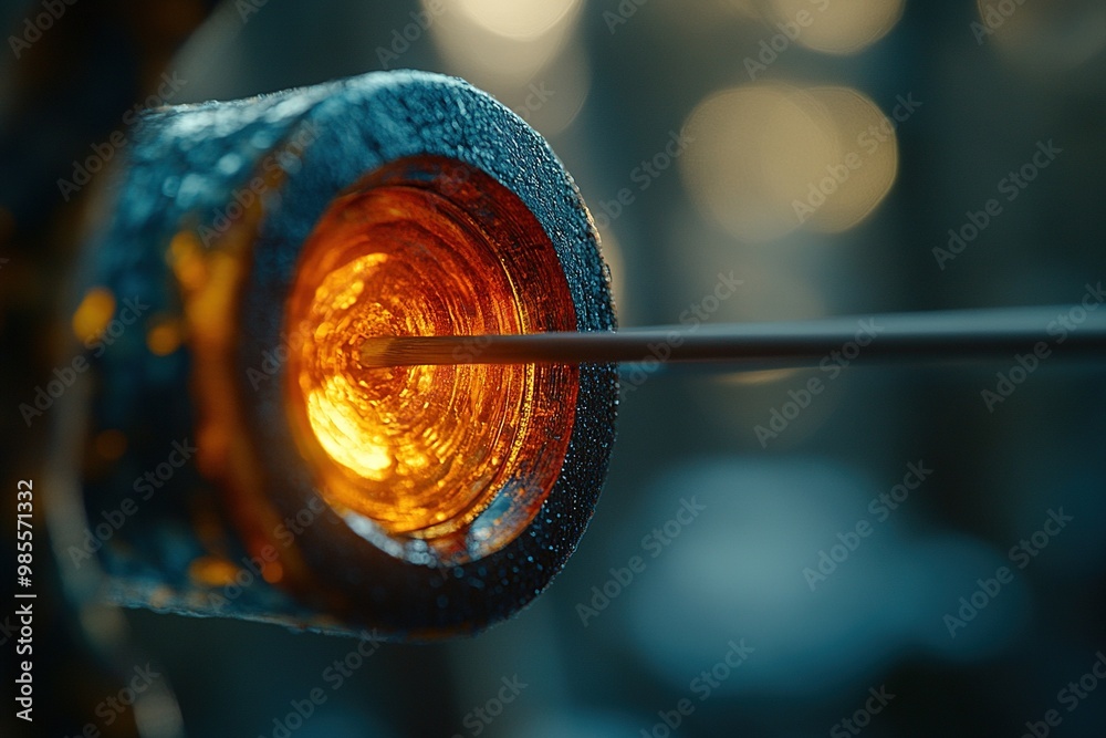 Close-Up of a Vibrant and Taut Bowstring Highlighting Texture and Color in Archery Equipment Close-Up of a Vibrant and Taut Bowstring Highlighting Texture and Color in Archery Equipment