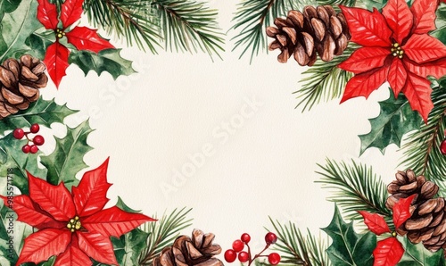 A Christmas card with a red background and a red poinsettia in the center