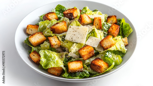 Fresh Caesar salad with croutons and Parmesan water color, isolated on white background