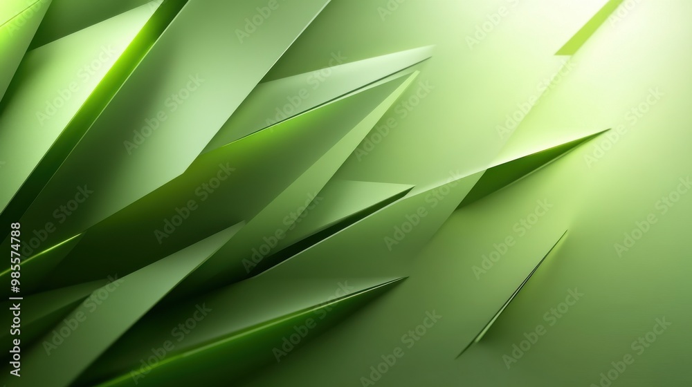 Obraz premium Dynamic green 3D background with layered polygons and subtle lighting, ideal for modern and creative visuals