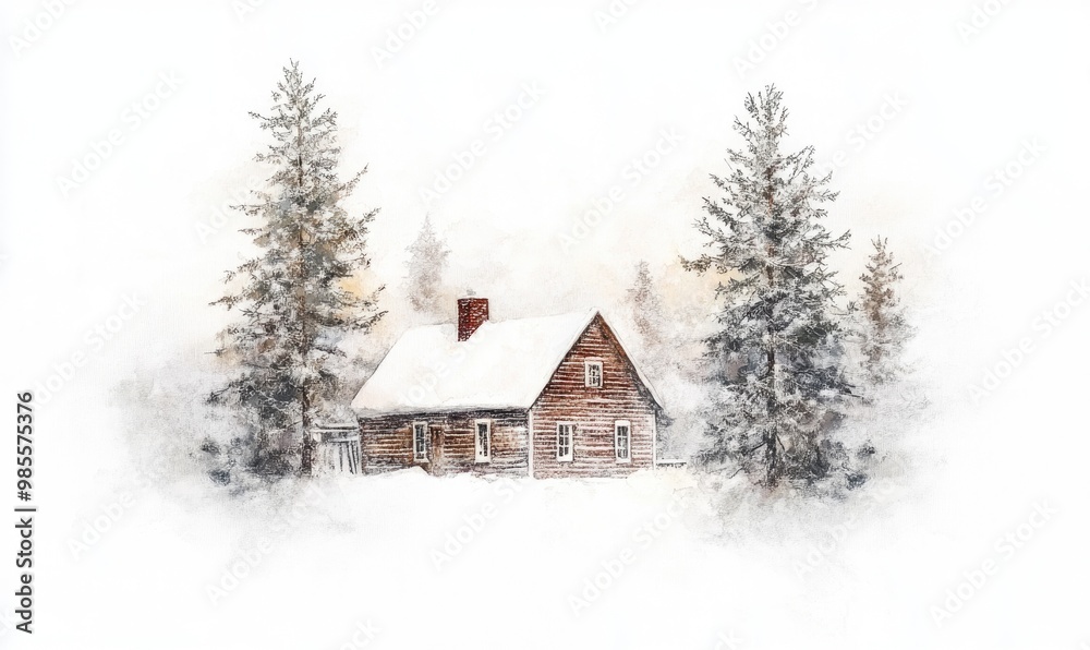 custom made wallpaper toronto digitalA cabin in the woods with snow on the roof
