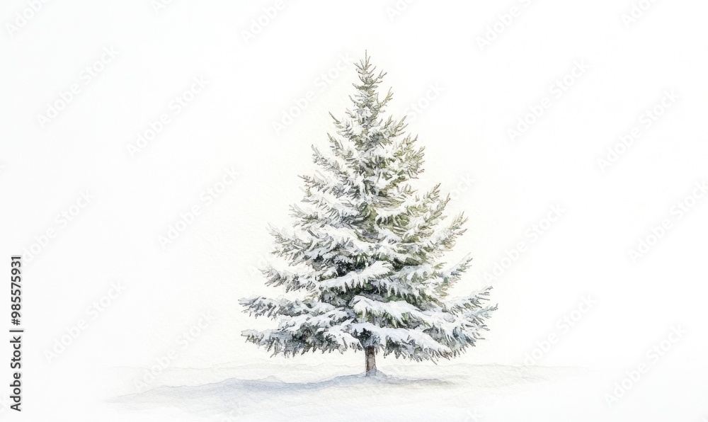 A white pine tree stands alone in a snow-covered field A white pine tree stands alone in a snow-covered field
