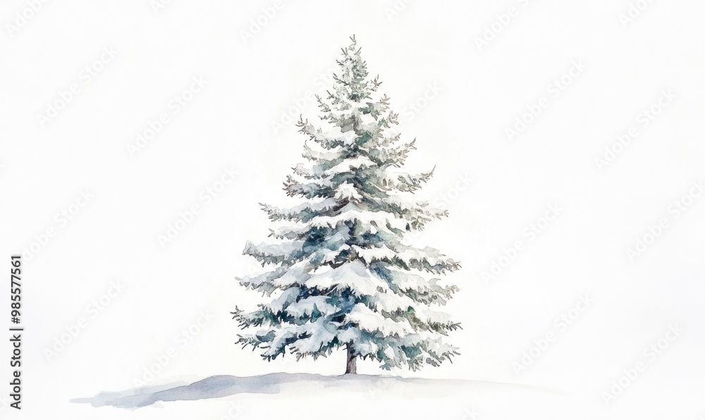 A snow covered pine tree stands alone in a field A snow covered pine tree stands alone in a field