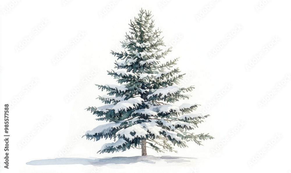 A snow covered pine tree stands tall in the snow A snow covered pine tree stands tall in the snow