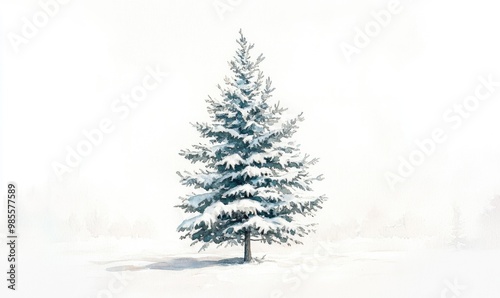 A white background with a single tree in the foreground