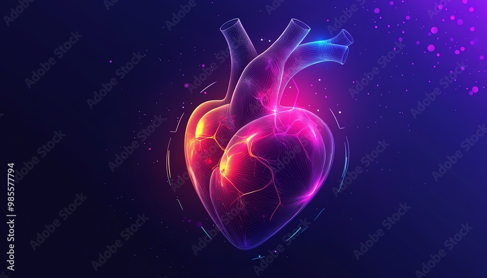 A vibrant and colorful digital illustration of a heart symbolizing love, life, and energy against a dark background. A vibrant and colorful digital illustration of a heart symbolizing love, life, and energy against a dark background.