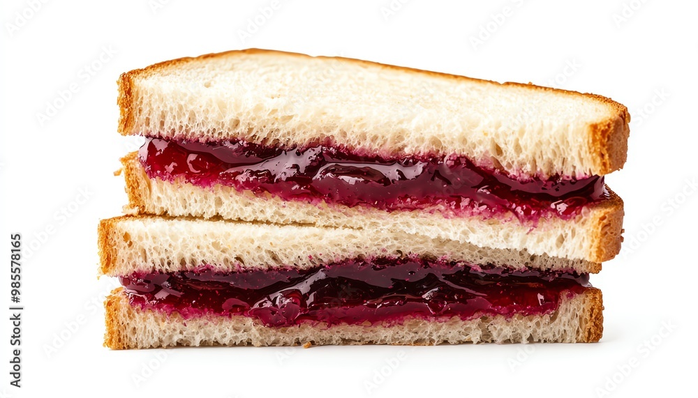 A delicious peanut butter and jelly sandwich stacked high, perfect for a classic lunchtime treat or snack. A delicious peanut butter and jelly sandwich stacked high, perfect for a classic lunchtime treat or snack.