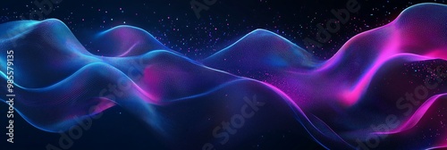 Digital abstract background fractal waves of blue and purple flowing over screen
